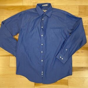 Blue Textured Long Sleeve Button Up Shirt Dadcore Y2K Elevated Basic